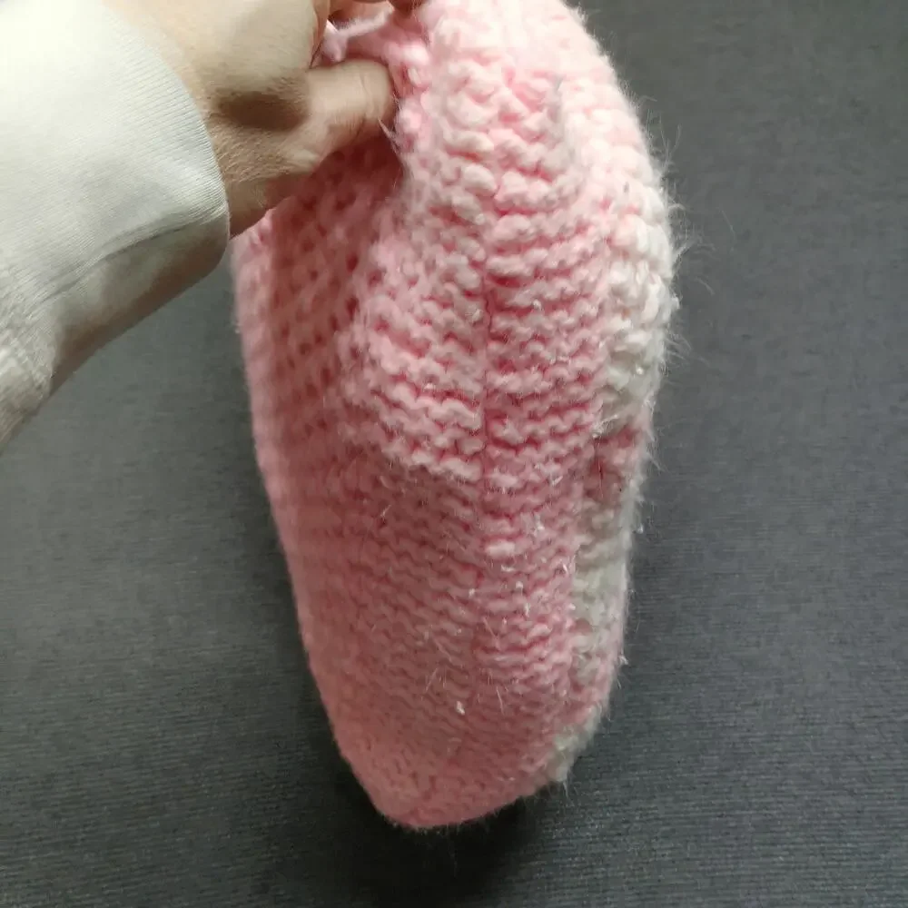 Handmade Knit Pillow Diagonal Sand Stitch Pink White Accent